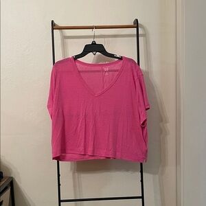 GAP Bright Pink V-Neck Crop linen Top